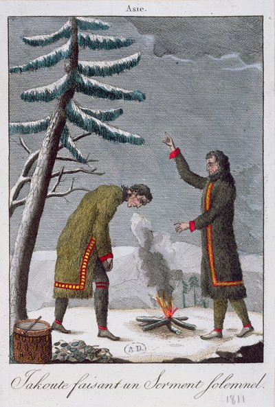 Jakutský muž skládající slavnostní přísahu, 1811 od French School