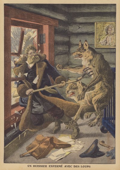 Soudní vykonavatel zavřený s vlky v Rusku (barva lito) od French School