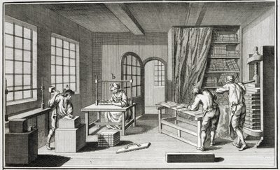 Workshop sázkových kanceláří z Encyclopedie des Sciences et Metiers od Denise Diderota (1713-84) vydané kolem roku 1770 od French School