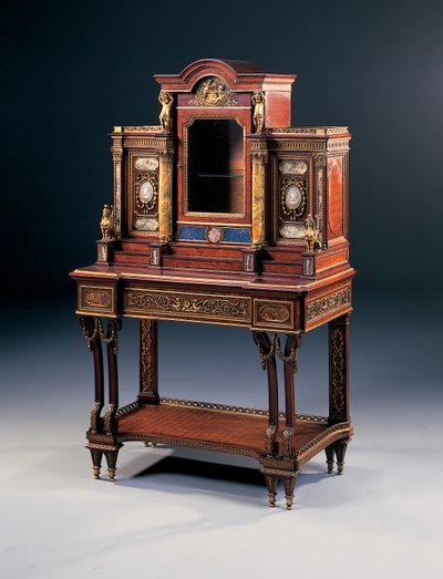A bureau de dame, Maison Millet, cca 1880 (ormolu a polodrahokamy upevněné na ořechu a mahagonu) (362850) od French School