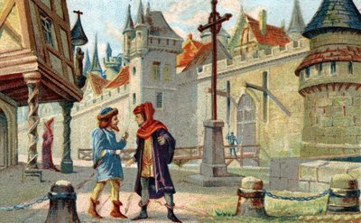 Město ve středověku. Chromolitografie konce 19. století. od French School