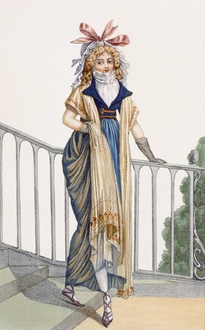 Vycházkové šaty ve venkovském stylu, ilustrace z Journal des Dames et des Modes, 1797 od French School