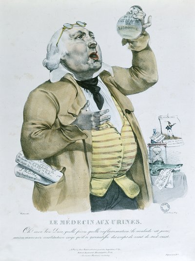 Lékař vyšetřující moč od French School