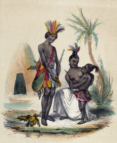 Rodina kanadských indiánů před jejich teepee; ilustrace pro Kanadu, -v „Dvanáct národů“ od M.E Fouineta od French School