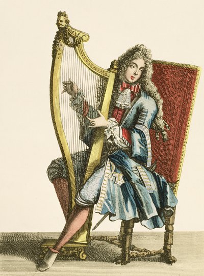 Gentleman hrající na harfu od French School
