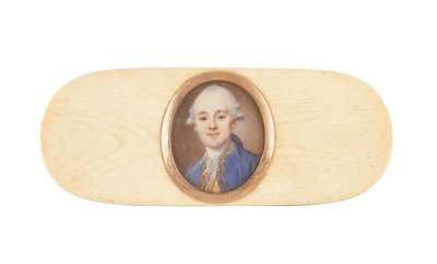 Gentleman, údajně sir Robert Ainslie, Bt., zasazený do víka krabice (akvarel na slonovině) od French School