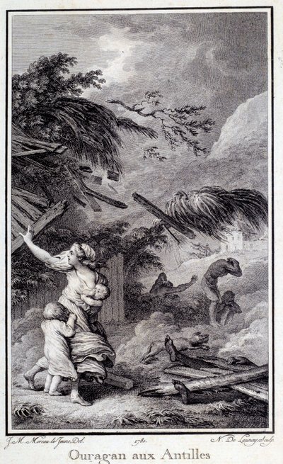 Hurikán v Západní Indii. Rytina 1780 Chartres, Museum of Fine Arts od French School