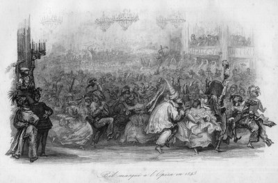 Maskovaný ples v Pařížské opeře v roce 1843. (píseň „Le carnival““ od Marc-Antoine Madeleine Desaugiers) v „“ - CHANS et CHANS POPULES DE LA FRANCE - 1843 - H.- L. DELLOYE, vydavatel, LIBRAIRIE DE GARNIER. od French School