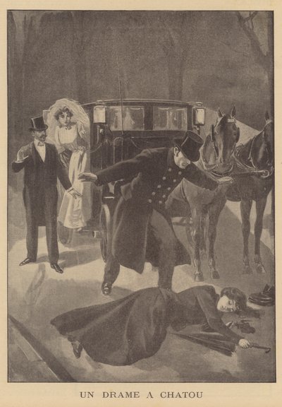 A murder at Chatou, Paris (litho) od French School