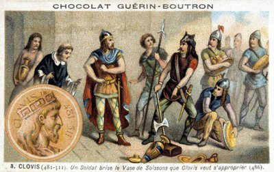 Voják rozbije vázu Soissons, kterou chce Clovis vlastnit, 486 od French School