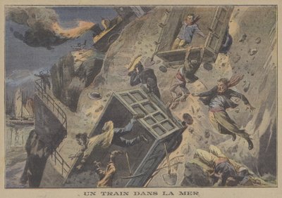 Vlak padající do moře (barva litho) od French School