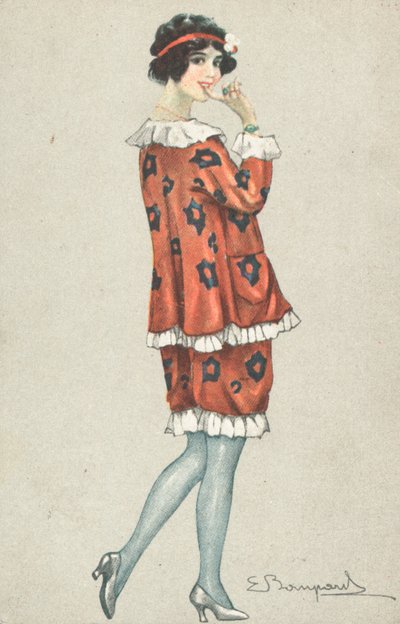 Žena pózuje s prstem u úst (barevná litografie) od French School