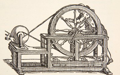 Elektrický stroj Abbe Nollets, 1746, kopie Borise Mestcherského (zemř. 1957), ilustrace z knihy Histoire de la Nation Francaise, Sciences, Volumes I & II, autor Gabriel Hanotaux (1853-1944), 1924. od French School