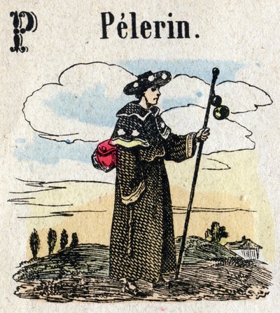 Abecedary. Písmeno P jako Pelerin. Malá encyklopedická abeceda, populární série. Epinal imaging, konec 19. století od French School