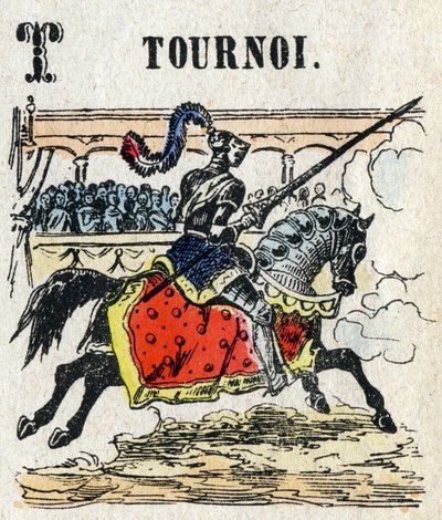 Abecedary. Písmeno T jako turnaj. Malá encyklopedická abeceda, populární série. Epinal imaging, konec 19. století od French School