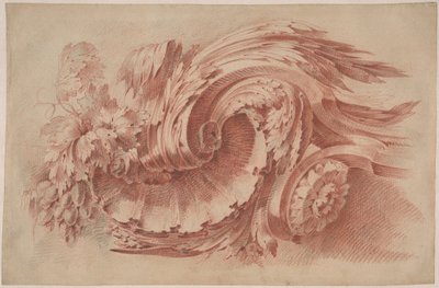 Akantový ornament, asi 1760 (červená křída na papíře) od French School