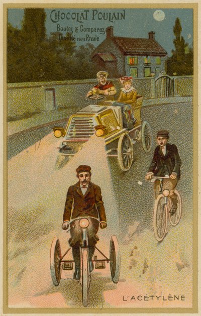 Acetylenové světlomety na motorovém autě a motocyklu od French School