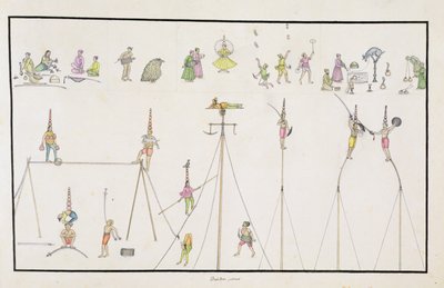 Akrobati, žongléři, imitátoři, baviči z The Gentil Album, vydané v roce 1774 od French School