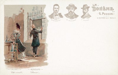 První dějství, La Boheme (barevné lito) od French School