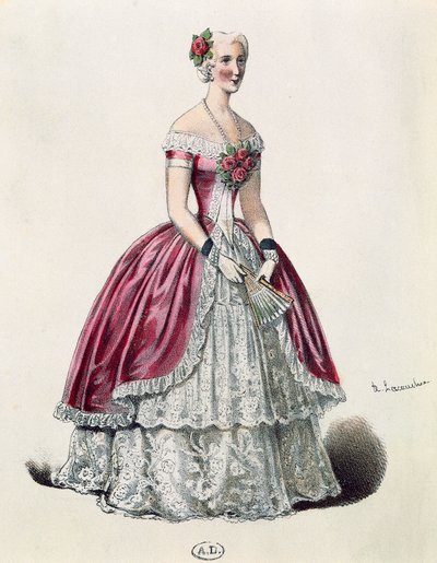 Herečka Eugenie Doche (1821-1900) v titulní roli v Lady of Camellias, drama Alexandre Dumas fils (1824-1895), Francie od French School