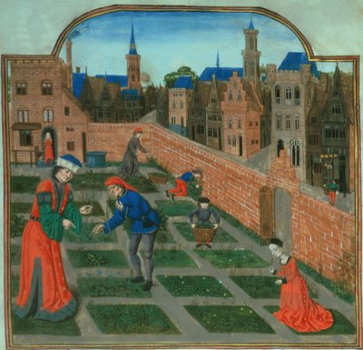 Přidat 19720 f.165 Městská zahrada obehnaná zdí, z „Livre des Profits Ruraux“ od Pietra de Crescenzi (1230-1320) (vellum) od French School