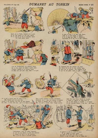 Dobrodružství Dumaneta, francouzského vojáka, v Tonkin (barevná rytina) od French School