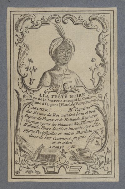 Reklama na papírnictví A la Teste Noire, Paříž, 1756 od French School