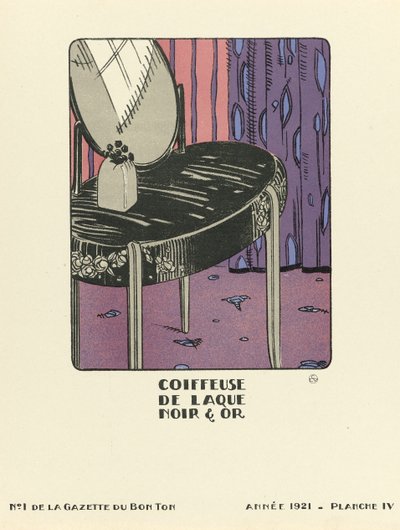 Reklama na "Coiffeuse de Laque Noir  Or", pub.1921 (šablonový tisk) od French School