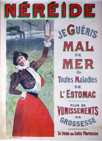 Reklama na lék Nereide proti mořské nemoci, kolem roku 1900 od French School