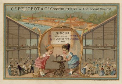 Inzerát na šicí stroje Peugeot od French School