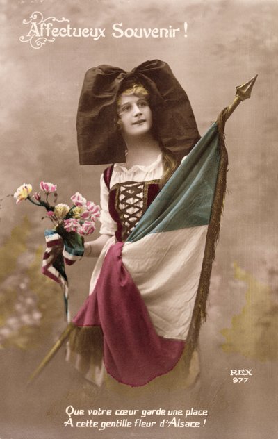 Láskyplná vzpomínka! Ať si tvé srdce uchová místo pro tento sladký květ Alsaska!, pohlednice, 1914-18 od French School