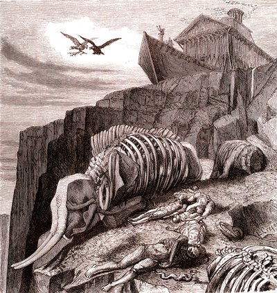 Vedenpaisumuksen jälkeen (Raamattu). 1866 (kaiverrus) od French School