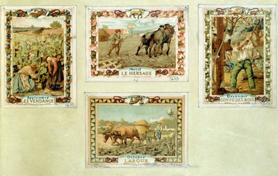 Zemědělský kalendář zobrazující různá roční období hospodaření, konec 19. století od French School