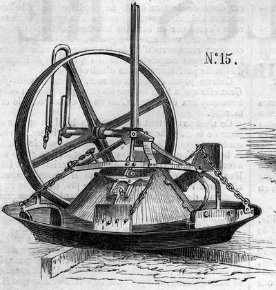 Zemědělský stroj: mlýn na sádru představený na zemědělské soutěži v Paříži v roce 1860. Rytina v „“ Le Monde Illustré““ n¡172 z 28. července 1860. od French School