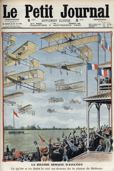 Airshow se konala v Betheny, Francie, ilustrace z francouzských novin Le Petit Journal - Meeting d