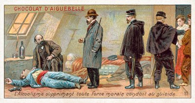 Alkoholismus potlačuje veškerou morální sílu a vede k sebevraždě (chromolit) od French School