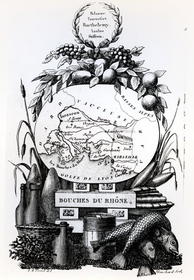 Alegorická mapa departementu Bouches-du-Rhone, kolem roku 1830 od French School
