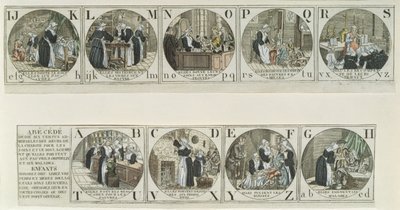 Abecední základ zobrazující dílo Milosrdných sester, počátek devatenáctého století (barevná rytina) od French School