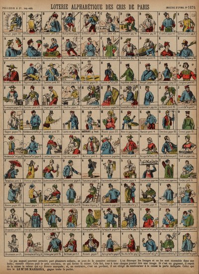 Abecední loterie Výkřiky Paříže (barevná rytina) od French School