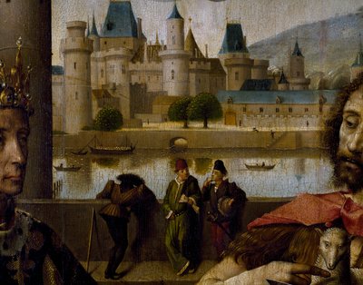 Oltářní obraz parlamentu v Paříži, detail Louvre a Seiny od French School