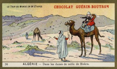 Mezi písečnými dunami Biskra, Alžírsko (chromolitho) od French School