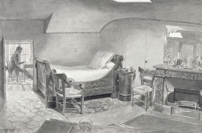 Podkrovní interiér umělce v Paříži, kolem roku 1830 (pero a sépiový inkoust a sépiové wc na papíře) od French School