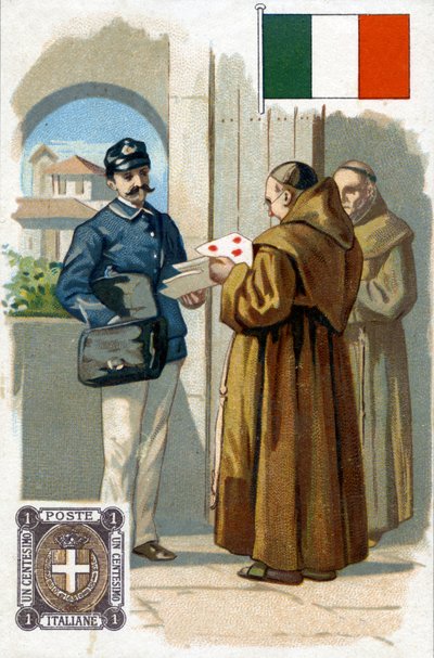 Italský pošťák doručující poštu, konec 19. století od French School