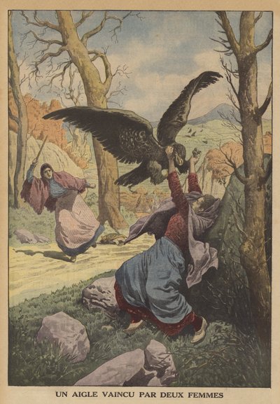 Orel poražený dvěma ženami (barva litho) od French School