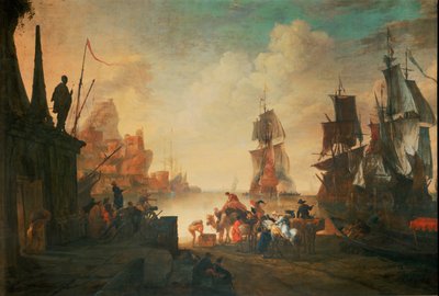 Orientální přístav... (olej na plátně) od French School