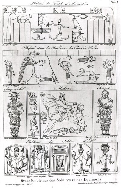 Starověké egyptské a perské náboženské a astronomické ilustrace a symboly od French School