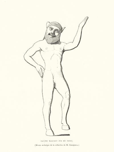 Starověká řecká bronzová postava tančícího satyra (rytina) od French School