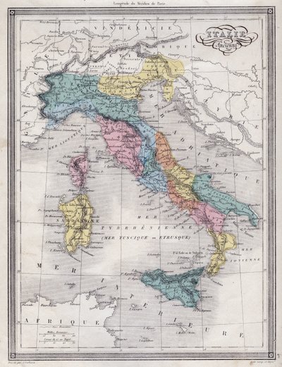 Starověká Itálie - Deska extrahovaná z ""Univerzálního atlasu starověké a moderní geografie pro obytné školy"" od Vuillemina - ca. 1845 od French School