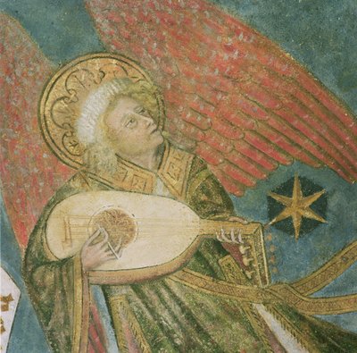 Andělský hudebník hrající na loutnu, detail z klenby krypty od French School