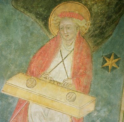 Anděl hrající na klavichord, detail z klenby krypty od French School